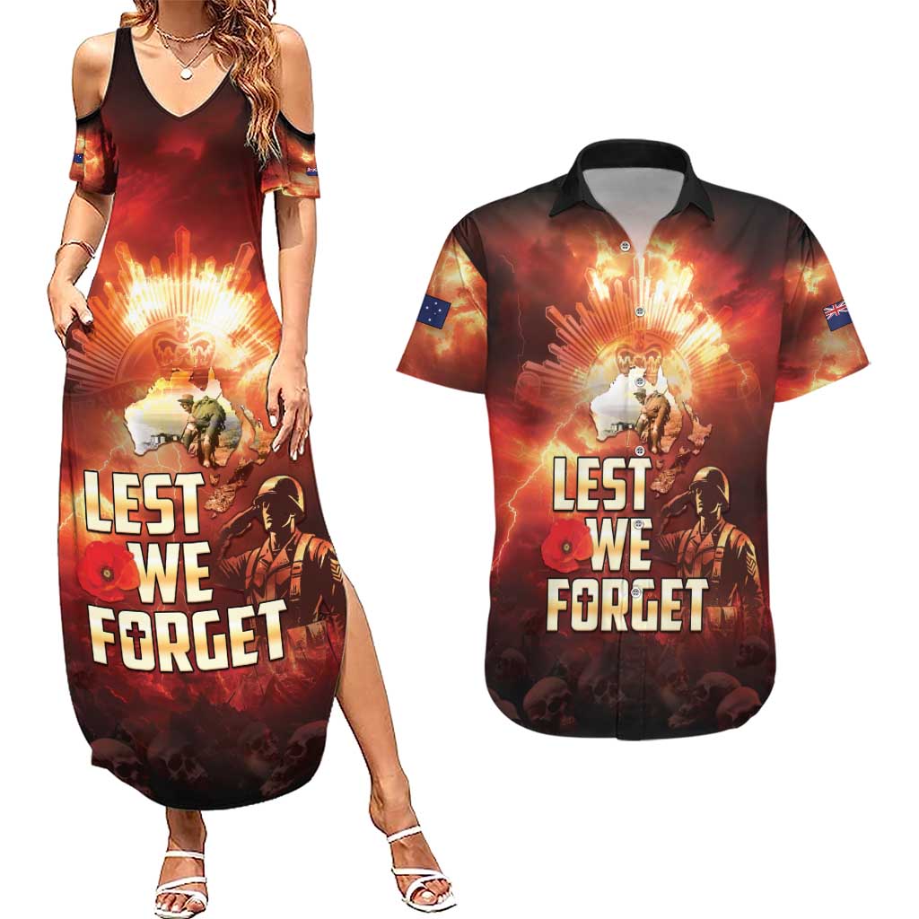 Honouring The ANZAC Spirit Couples Matching Summer Maxi Dress and Hawaiian Shirt Gallipoli Lest We Forget LT05 Red - Polynesian Pride