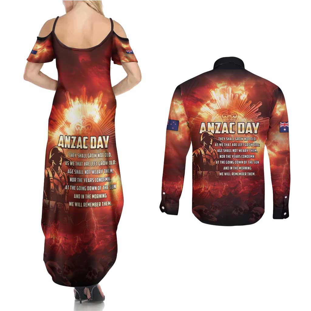 Honouring The ANZAC Spirit Couples Matching Summer Maxi Dress and Long Sleeve Button Shirt Gallipoli Lest We Forget LT05 - Polynesian Pride
