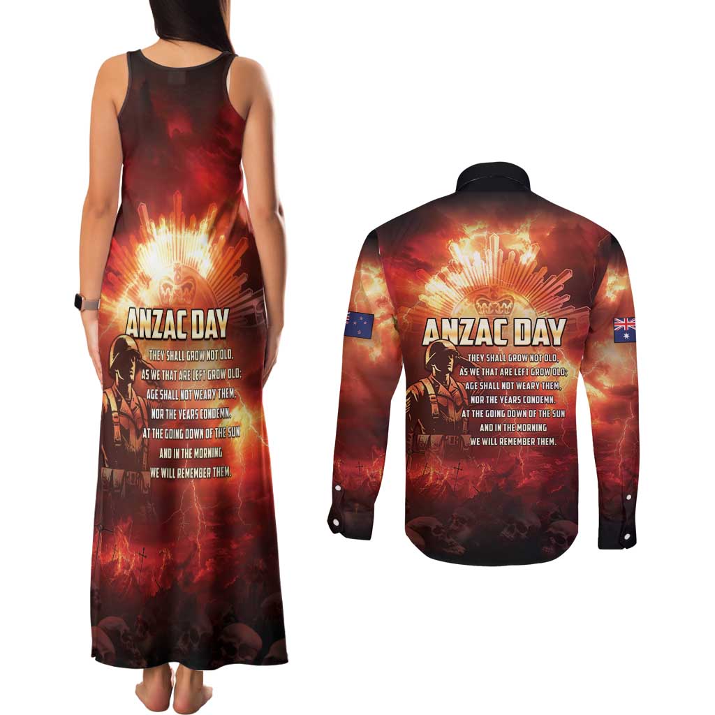 Honouring The ANZAC Spirit Couples Matching Tank Maxi Dress and Long Sleeve Button Shirt Gallipoli Lest We Forget LT05 - Polynesian Pride
