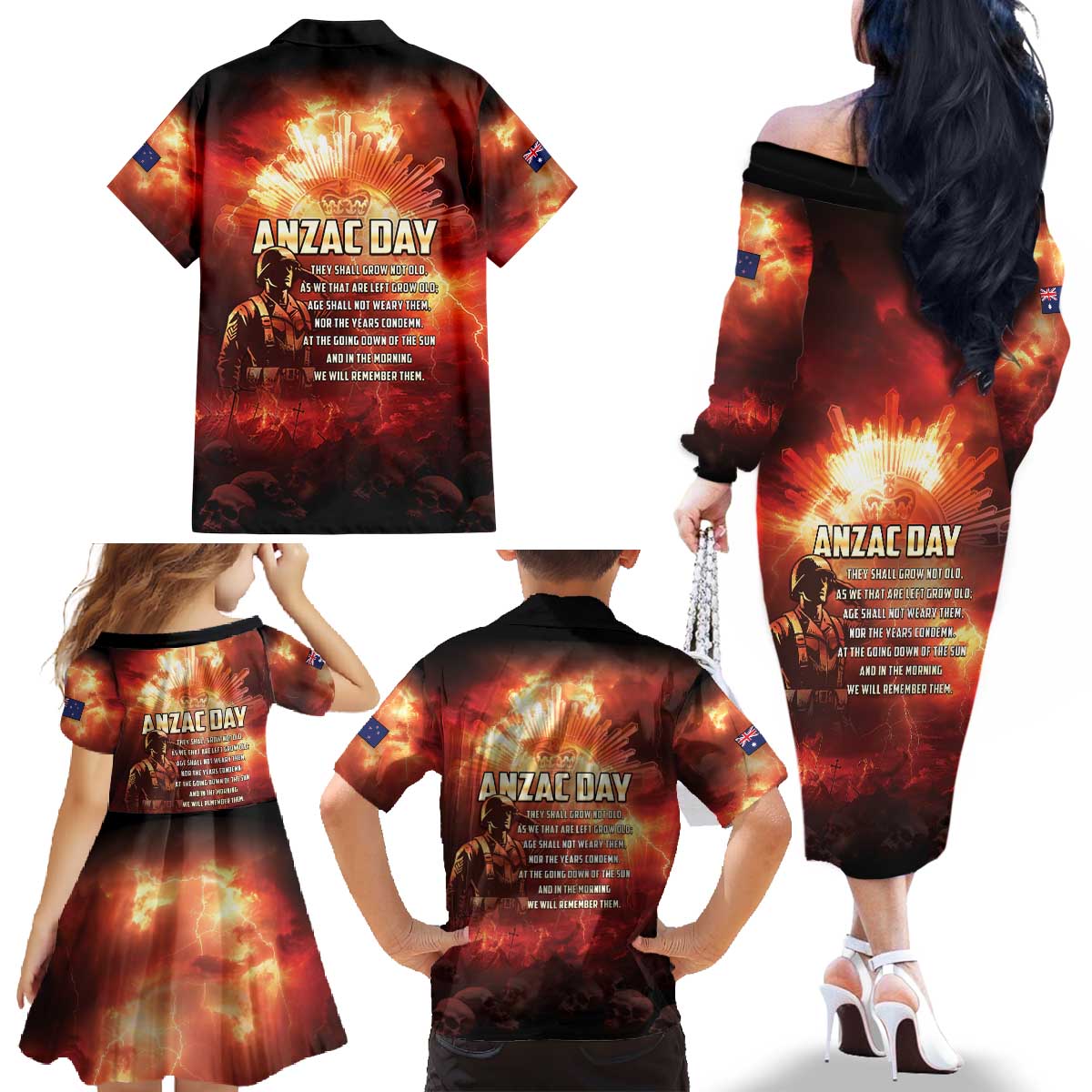 Honouring The ANZAC Spirit Family Matching Off The Shoulder Long Sleeve Dress and Hawaiian Shirt Gallipoli Lest We Forget LT05 - Polynesian Pride