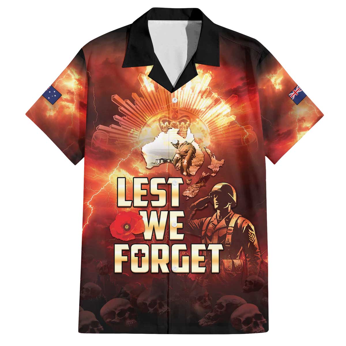 Honouring The ANZAC Spirit Family Matching Off The Shoulder Long Sleeve Dress and Hawaiian Shirt Gallipoli Lest We Forget LT05 Dad's Shirt - Short Sleeve Red - Polynesian Pride