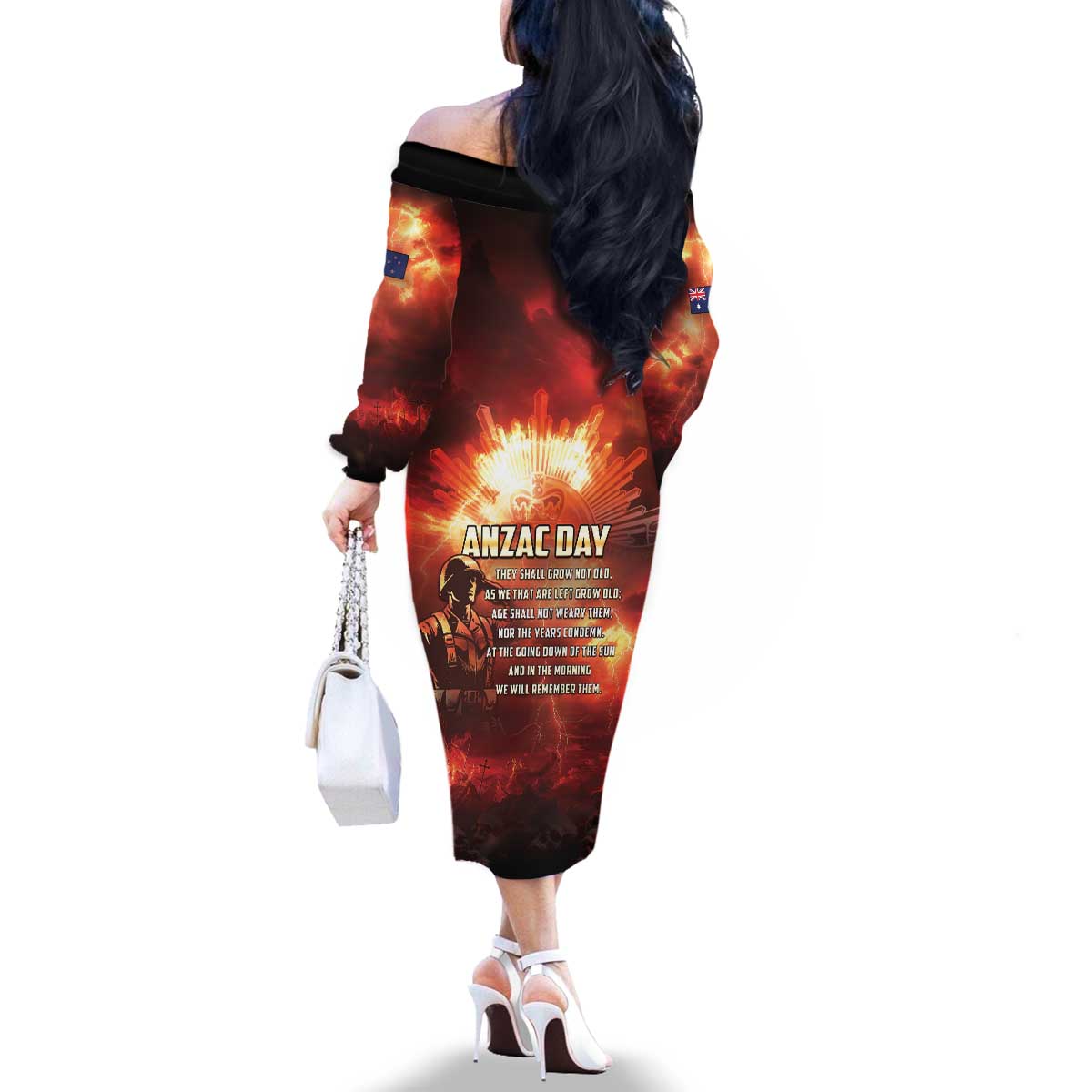 Honouring The ANZAC Spirit Family Matching Off The Shoulder Long Sleeve Dress and Hawaiian Shirt Gallipoli Lest We Forget LT05 - Polynesian Pride