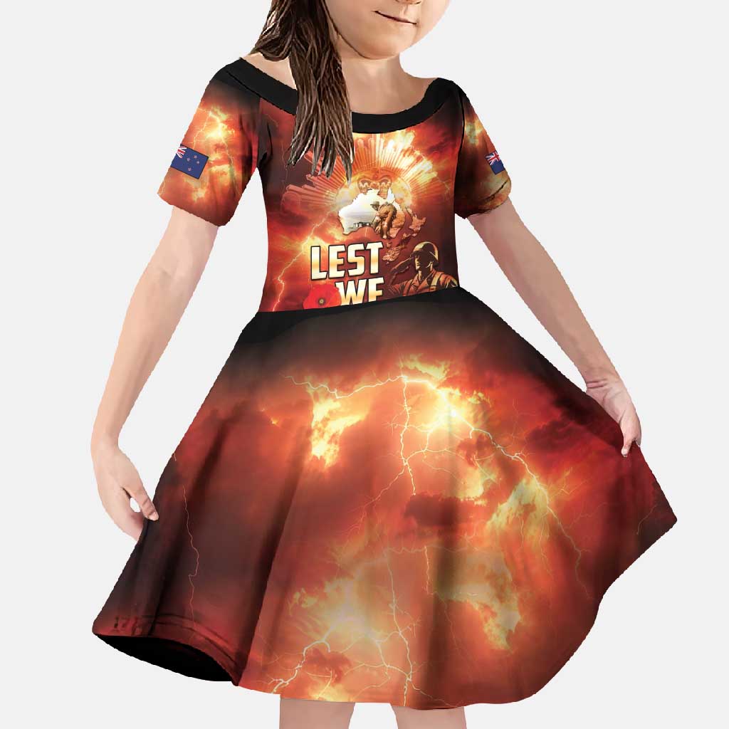 Honouring The ANZAC Spirit Family Matching Off Shoulder Maxi Dress and Hawaiian Shirt Gallipoli Lest We Forget LT05 Daughter's Dress Red - Polynesian Pride