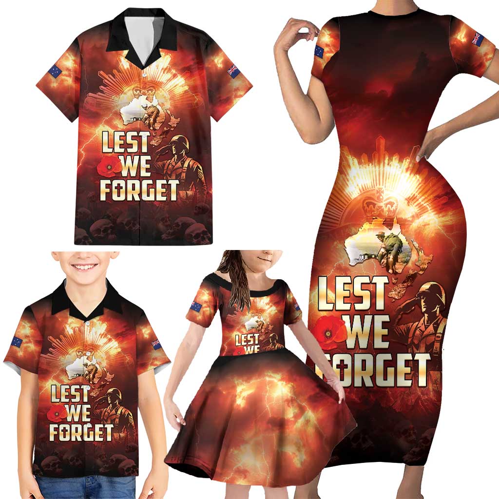 Honouring The ANZAC Spirit Family Matching Short Sleeve Bodycon Dress and Hawaiian Shirt Gallipoli Lest We Forget LT05 - Polynesian Pride