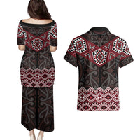 New Zealand Aotearoa Couples Matching Puletasi and Hawaiian Shirt Red Taniko Art Maori Pattern LT05 - Polynesian Pride