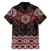 New Zealand Aotearoa Family Matching Off The Shoulder Long Sleeve Dress and Hawaiian Shirt Red Taniko Art Maori Pattern LT05 - Polynesian Pride