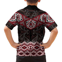 New Zealand Aotearoa Family Matching Off Shoulder Maxi Dress and Hawaiian Shirt Red Taniko Art Maori Pattern LT05 - Polynesian Pride