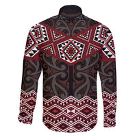 New Zealand Aotearoa Family Matching Off Shoulder Maxi Dress and Hawaiian Shirt Red Taniko Art Maori Pattern LT05 - Polynesian Pride