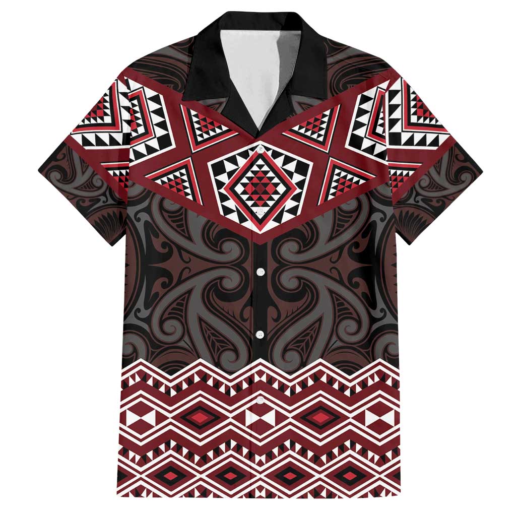 New Zealand Aotearoa Family Matching Off Shoulder Short Dress and Hawaiian Shirt Red Taniko Art Maori Pattern LT05 Dad's Shirt - Short Sleeve Red - Polynesian Pride