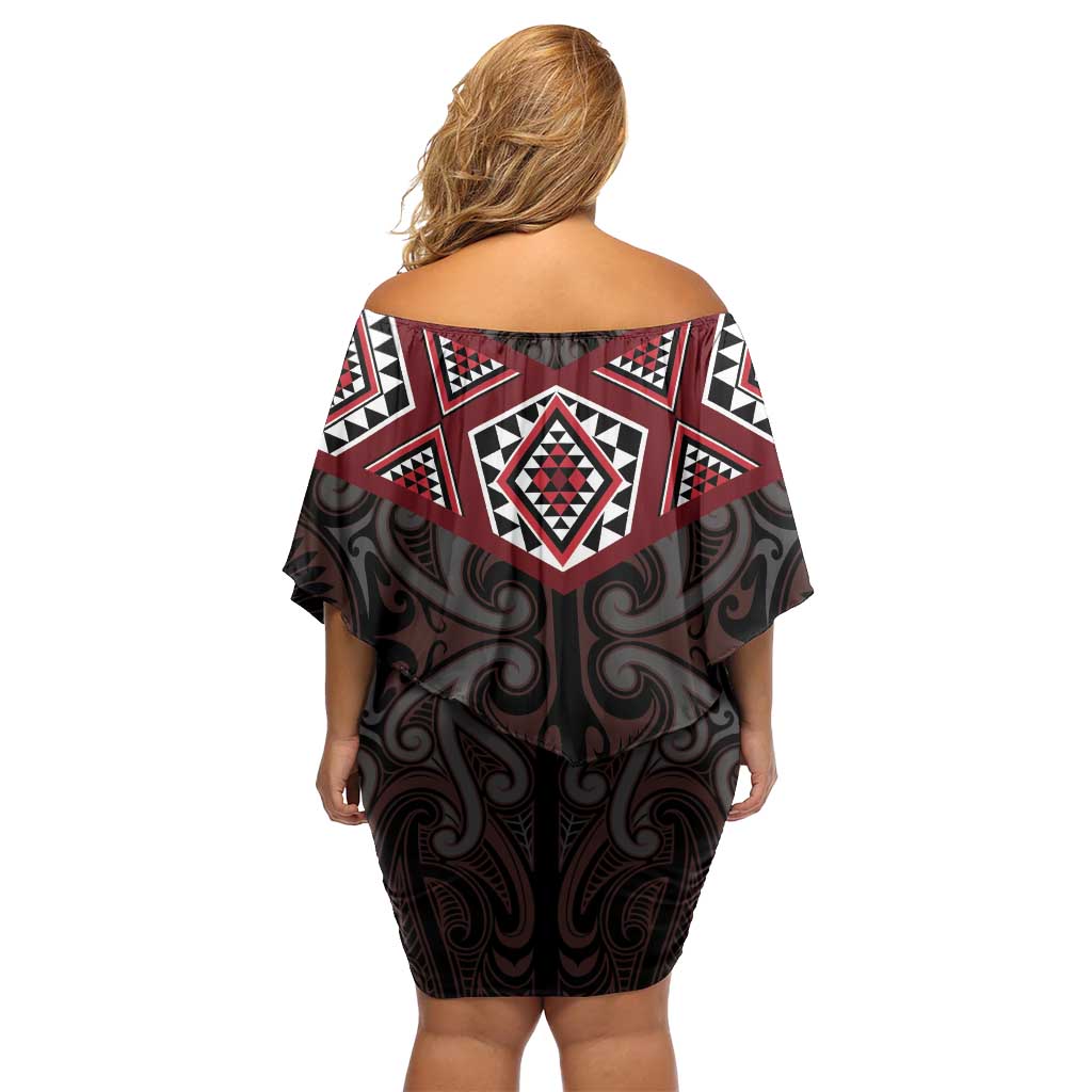 New Zealand Aotearoa Family Matching Off Shoulder Short Dress and Hawaiian Shirt Red Taniko Art Maori Pattern LT05 - Polynesian Pride