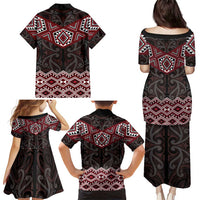 New Zealand Aotearoa Family Matching Puletasi and Hawaiian Shirt Red Taniko Art Maori Pattern LT05 - Polynesian Pride