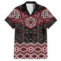 New Zealand Aotearoa Family Matching Short Sleeve Bodycon Dress and Hawaiian Shirt Red Taniko Art Maori Pattern LT05 Dad's Shirt - Short Sleeve Red - Polynesian Pride