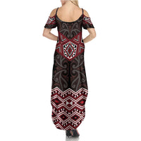 New Zealand Aotearoa Family Matching Summer Maxi Dress and Hawaiian Shirt Red Taniko Art Maori Pattern LT05 - Polynesian Pride