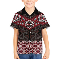 New Zealand Aotearoa Family Matching Summer Maxi Dress and Hawaiian Shirt Red Taniko Art Maori Pattern LT05 Son's Shirt Red - Polynesian Pride