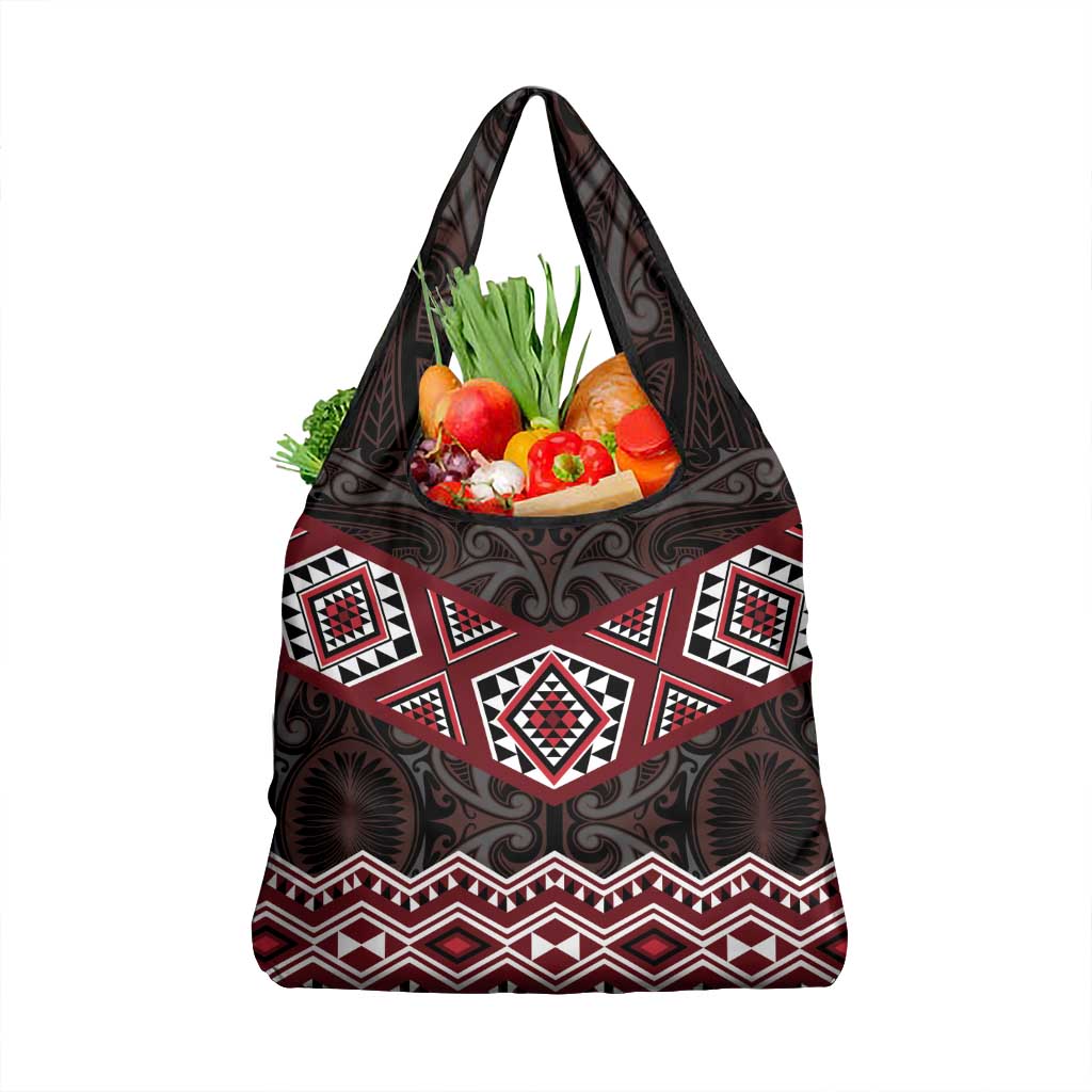 New Zealand Aotearoa Grocery Bag Red Taniko Art Maori Pattern
