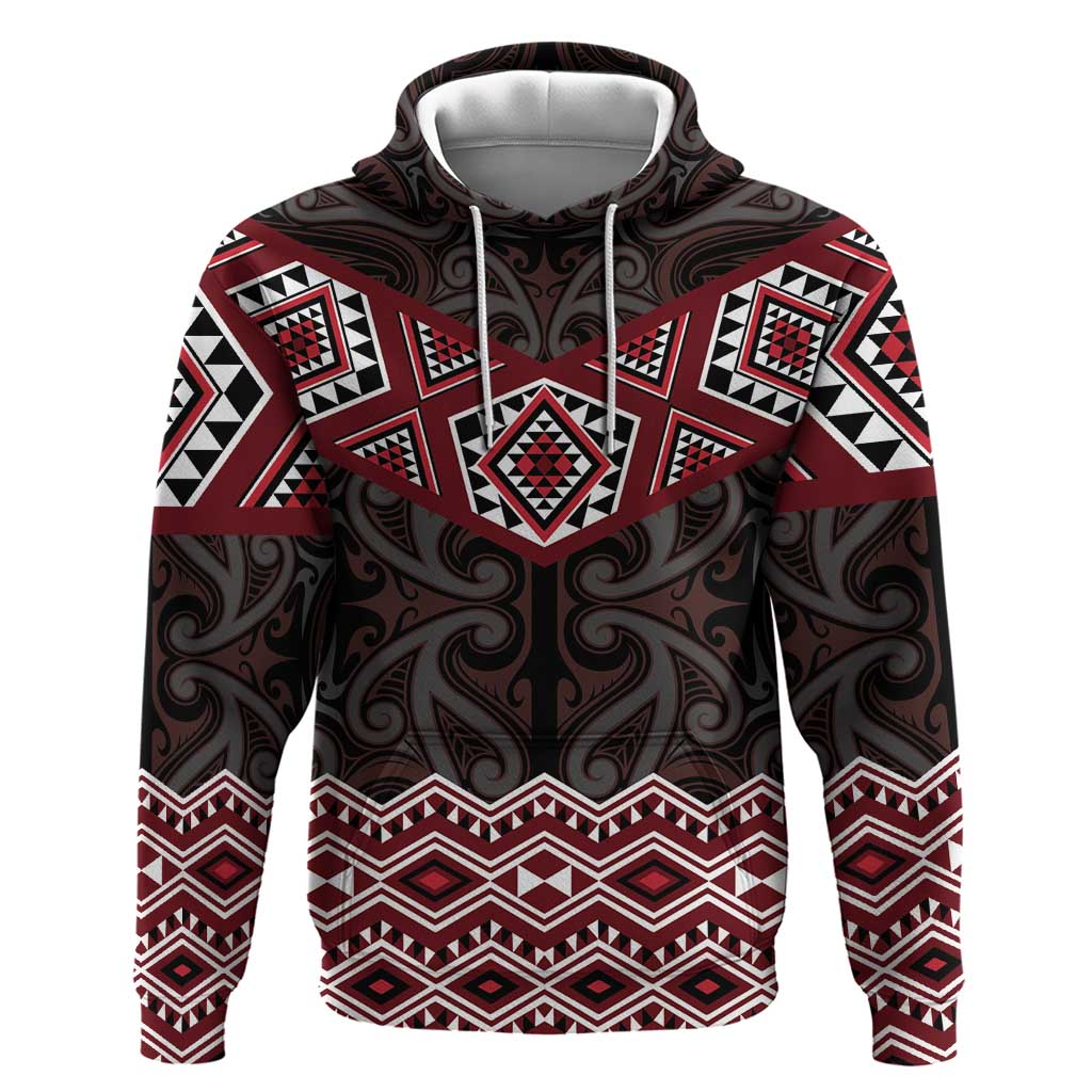 New Zealand Aotearoa Hoodie Red Taniko Art Maori Pattern LT05 Pullover Hoodie Red - Polynesian Pride