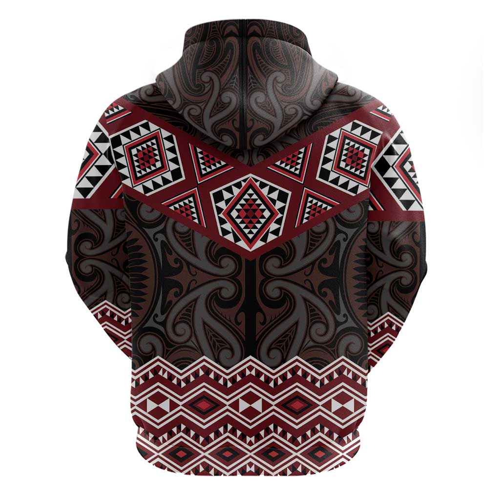 New Zealand Aotearoa Hoodie Red Taniko Art Maori Pattern LT05 - Polynesian Pride