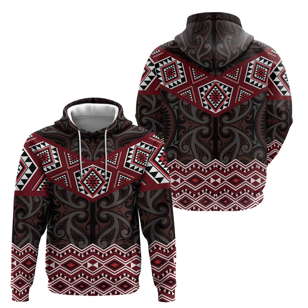 New Zealand Aotearoa Hoodie Red Taniko Art Maori Pattern LT05 - Polynesian Pride