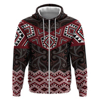 New Zealand Aotearoa Hoodie Red Taniko Art Maori Pattern LT05 Zip Hoodie Red - Polynesian Pride