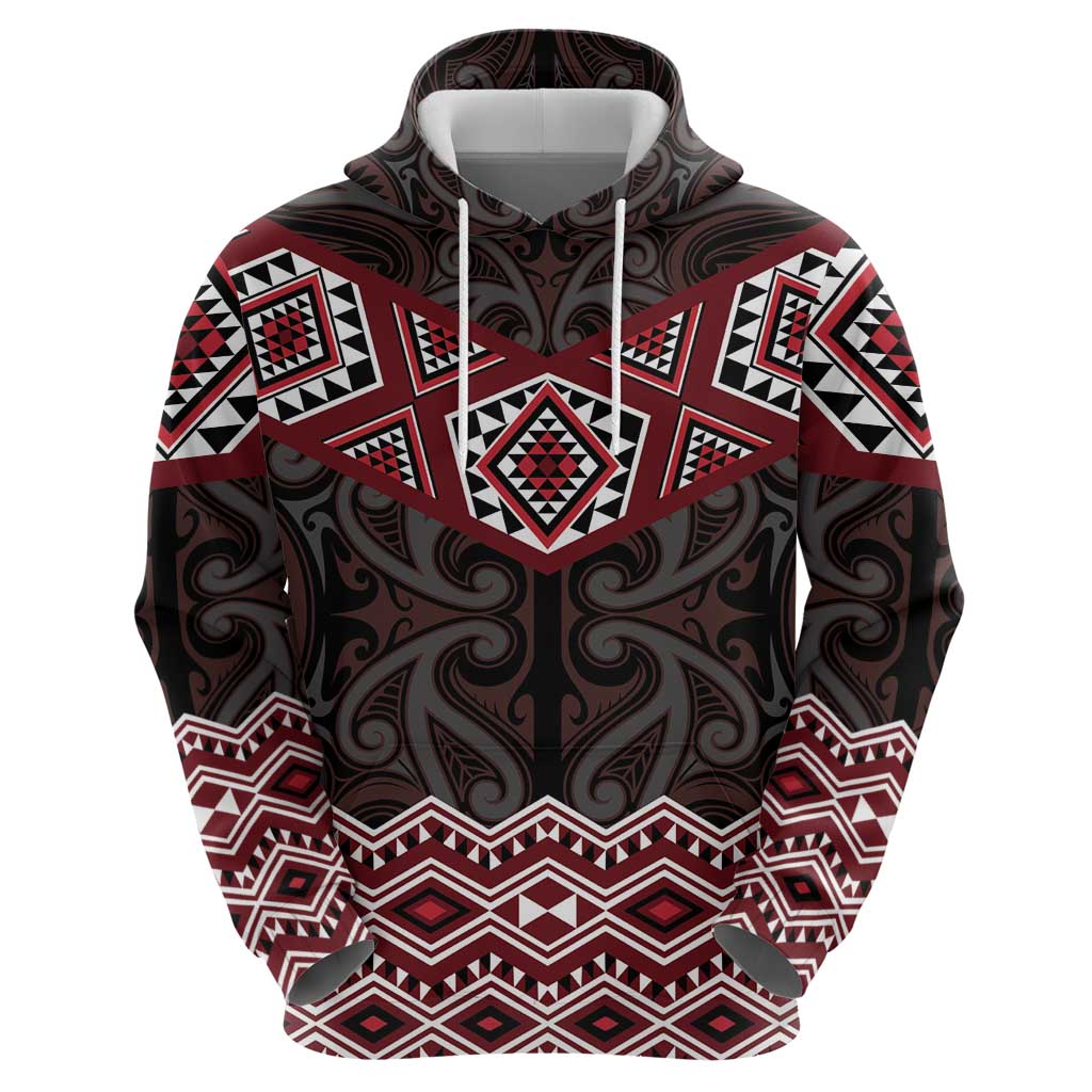New Zealand Aotearoa Hoodie Red Taniko Art Maori Pattern LT05 - Polynesian Pride