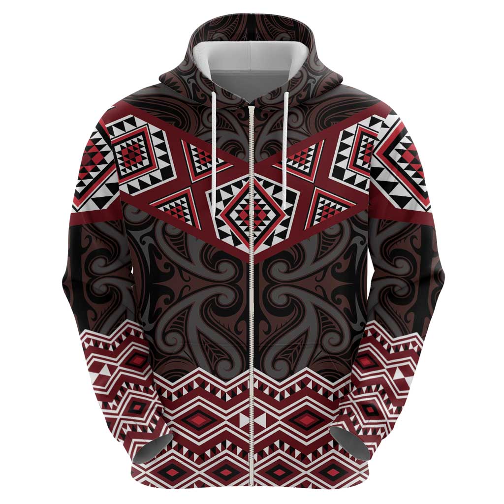 New Zealand Aotearoa Hoodie Red Taniko Art Maori Pattern LT05 - Polynesian Pride