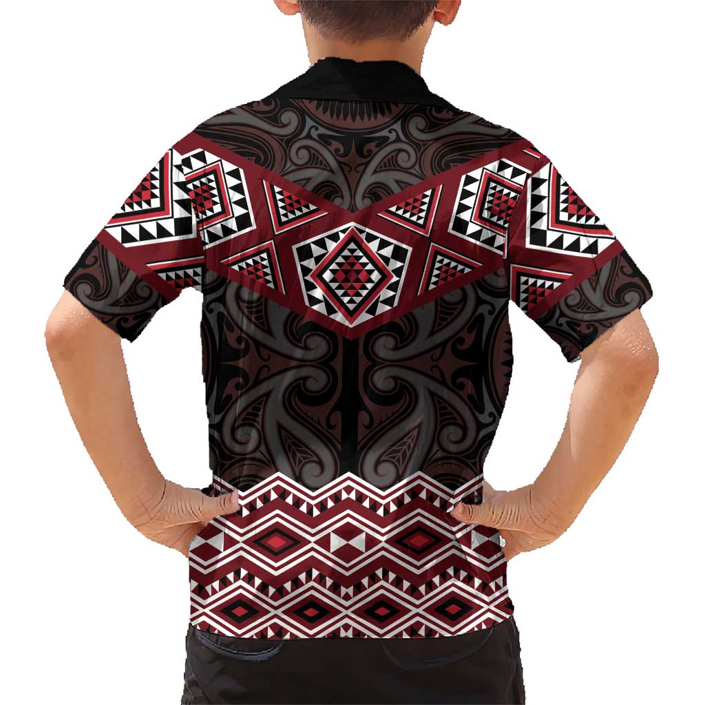 New Zealand Aotearoa Kid Hawaiian Shirt Red Taniko Art Maori Pattern