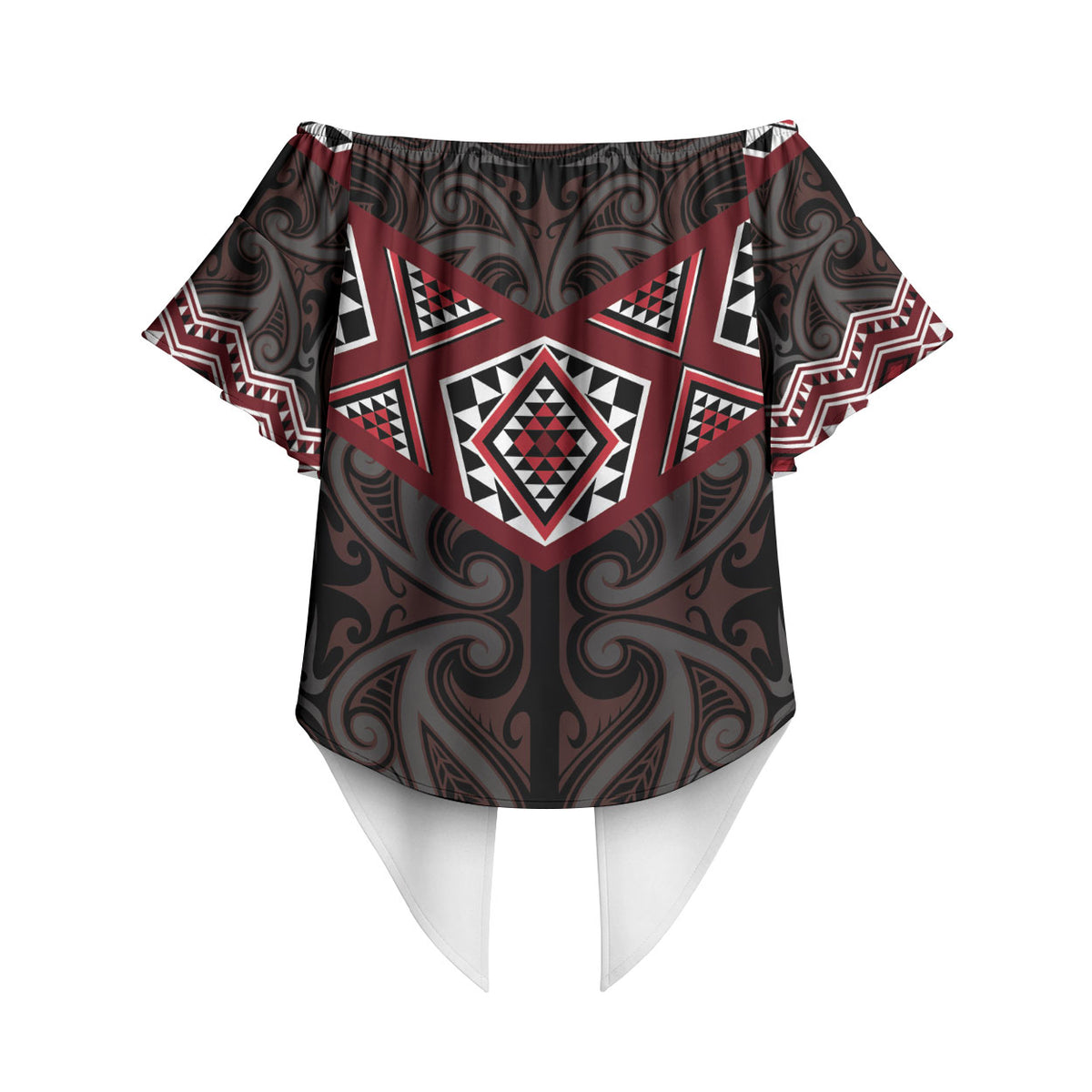 New Zealand Aotearoa Off Shoulder Wrap Waist Top Red Taniko Art Maori Pattern LT05 - Polynesian Pride