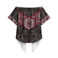 New Zealand Aotearoa Off Shoulder Wrap Waist Top Red Taniko Art Maori Pattern LT05 - Polynesian Pride