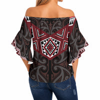 New Zealand Aotearoa Off Shoulder Wrap Waist Top Red Taniko Art Maori Pattern LT05 - Polynesian Pride