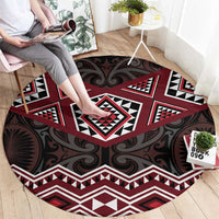 New Zealand Aotearoa Round Carpet Red Taniko Art Maori Pattern LT05 - Polynesian Pride