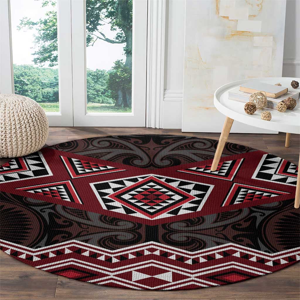 New Zealand Aotearoa Round Carpet Red Taniko Art Maori Pattern LT05 - Polynesian Pride