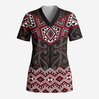 New Zealand Aotearoa Scrub Top Red Taniko Art Maori Pattern LT05 Adult Red - Polynesian Pride