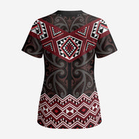 New Zealand Aotearoa Scrub Top Red Taniko Art Maori Pattern LT05 - Polynesian Pride