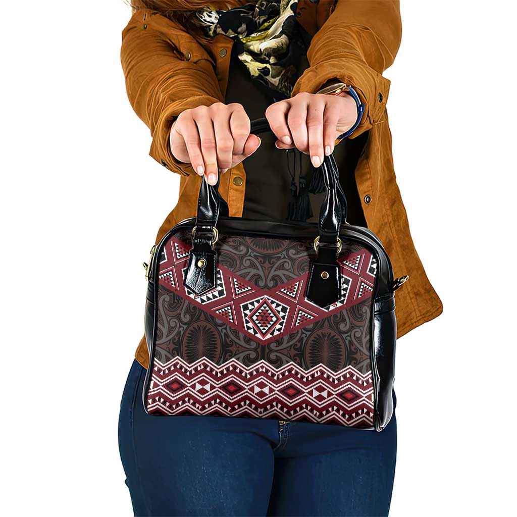 New Zealand Aotearoa Shoulder Handbag Red Taniko Art Maori Pattern LT05 One Size Red - Polynesian Pride