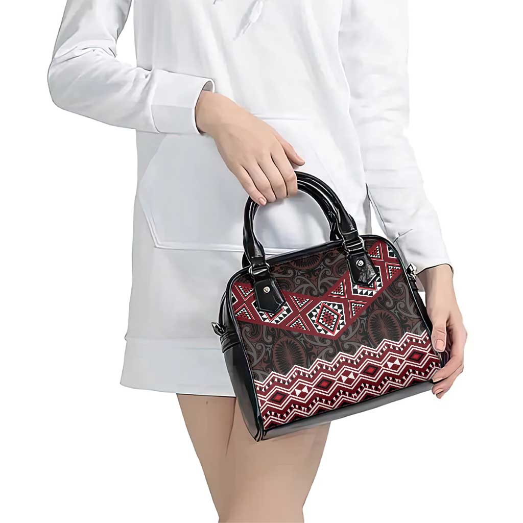New Zealand Aotearoa Shoulder Handbag Red Taniko Art Maori Pattern LT05 - Polynesian Pride