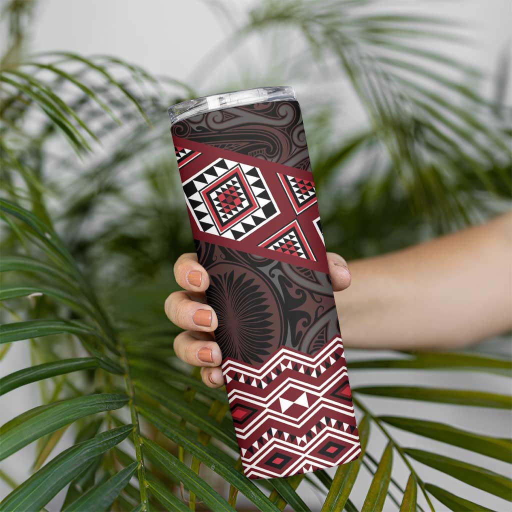 New Zealand Aotearoa Skinny Tumbler Red Taniko Art Maori Pattern LT05 - Polynesian Pride