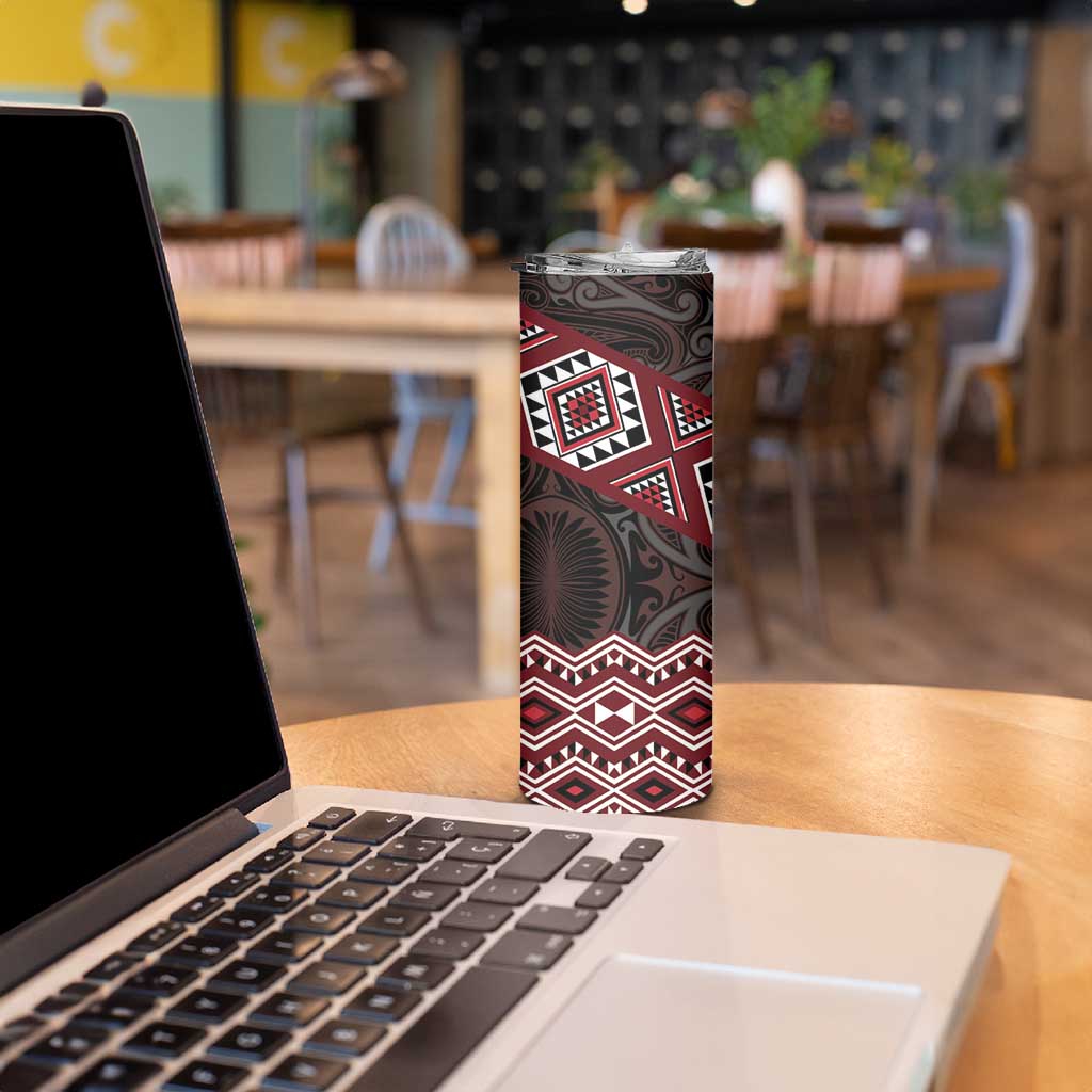 New Zealand Aotearoa Skinny Tumbler Red Taniko Art Maori Pattern LT05 - Polynesian Pride