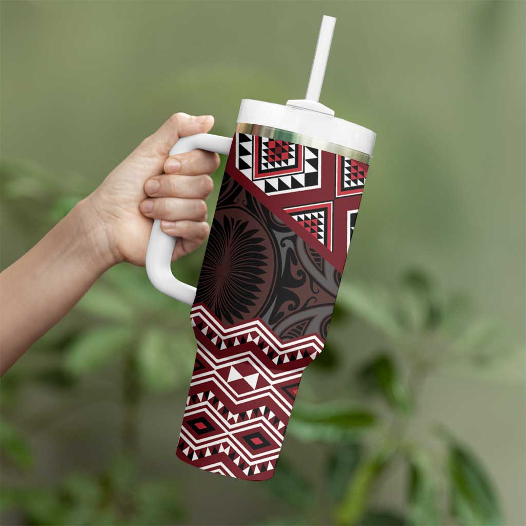 New Zealand Aotearoa Tumbler With Handle Red Taniko Art Maori Pattern