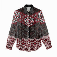 New Zealand Aotearoa Women Casual Shirt Red Taniko Art Maori Pattern