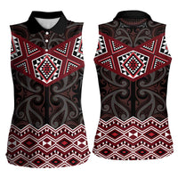 New Zealand Aotearoa Women Sleeveless Polo Shirt Red Taniko Art Maori Pattern LT05 - Polynesian Pride