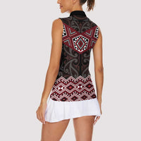 New Zealand Aotearoa Women Sleeveless Polo Shirt Red Taniko Art Maori Pattern LT05 - Polynesian Pride
