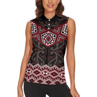 New Zealand Aotearoa Women Sleeveless Polo Shirt Red Taniko Art Maori Pattern LT05 - Polynesian Pride