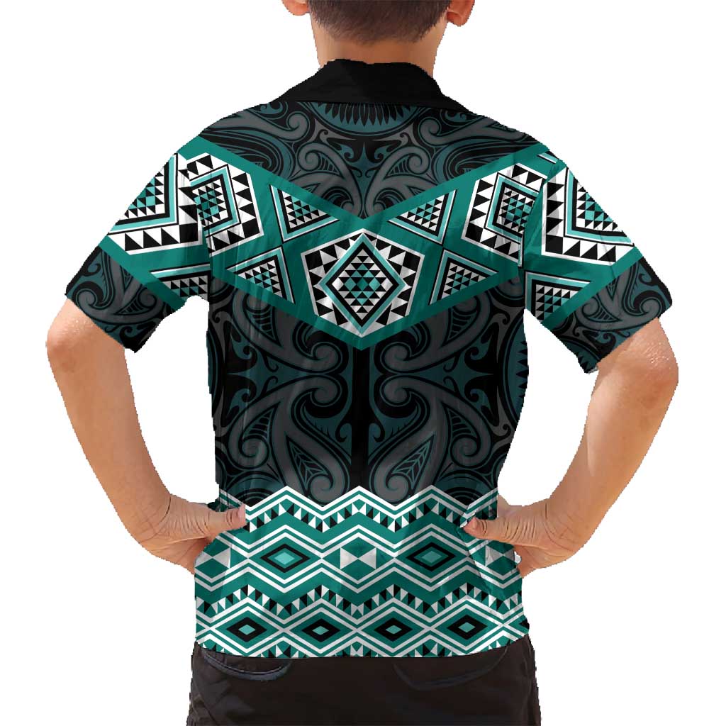 New Zealand Aotearoa Family Matching Long Sleeve Bodycon Dress and Hawaiian Shirt Turquoise Taniko Art Maori Pattern LT05 - Polynesian Pride