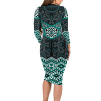 New Zealand Aotearoa Family Matching Long Sleeve Bodycon Dress and Hawaiian Shirt Turquoise Taniko Art Maori Pattern LT05 - Polynesian Pride