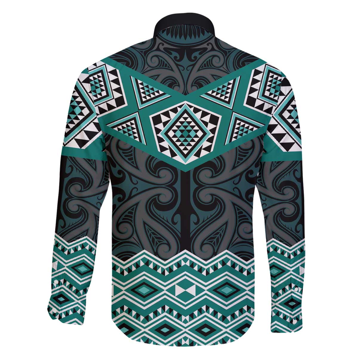 New Zealand Aotearoa Family Matching Off The Shoulder Long Sleeve Dress and Hawaiian Shirt Turquoise Taniko Art Maori Pattern LT05 - Polynesian Pride