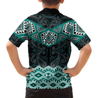 New Zealand Aotearoa Family Matching Off Shoulder Maxi Dress and Hawaiian Shirt Turquoise Taniko Art Maori Pattern LT05 - Polynesian Pride