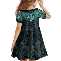 New Zealand Aotearoa Family Matching Off Shoulder Maxi Dress and Hawaiian Shirt Turquoise Taniko Art Maori Pattern LT05 - Polynesian Pride