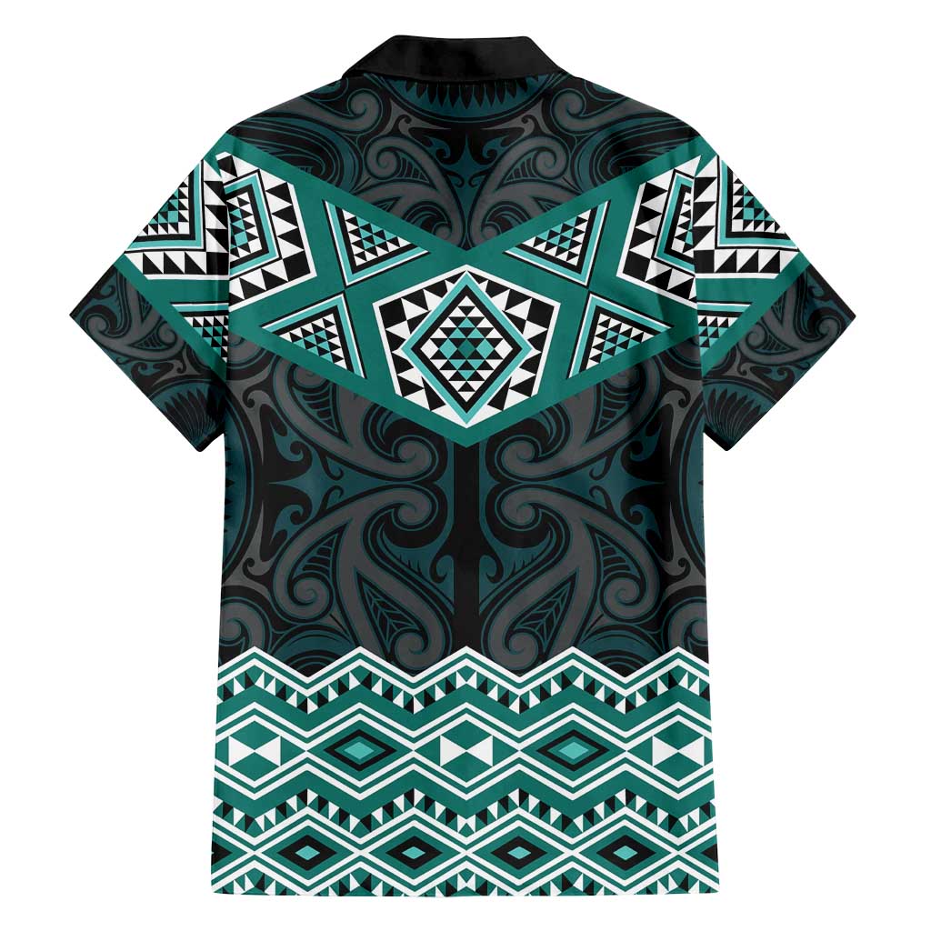 New Zealand Aotearoa Family Matching Off Shoulder Maxi Dress and Hawaiian Shirt Turquoise Taniko Art Maori Pattern LT05 - Polynesian Pride