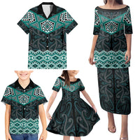 New Zealand Aotearoa Family Matching Puletasi and Hawaiian Shirt Turquoise Taniko Art Maori Pattern LT05 - Polynesian Pride
