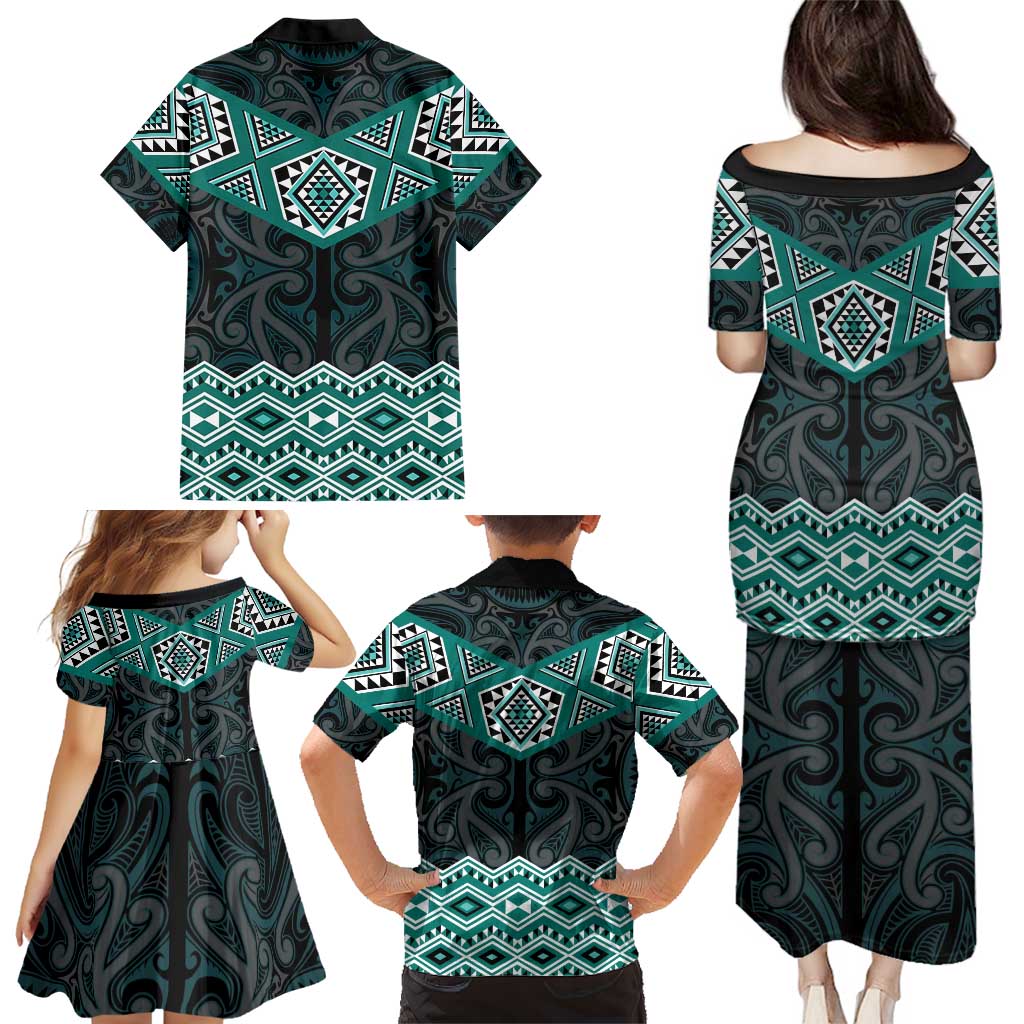 New Zealand Aotearoa Family Matching Puletasi and Hawaiian Shirt Turquoise Taniko Art Maori Pattern LT05 - Polynesian Pride